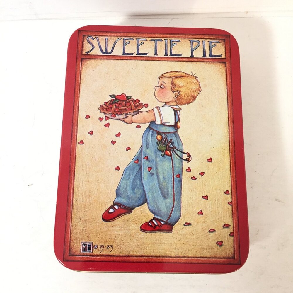 Small Vintage 1983 Mary Engelbreit Sweetie Pie Little Boy Love Tin Red Hearts